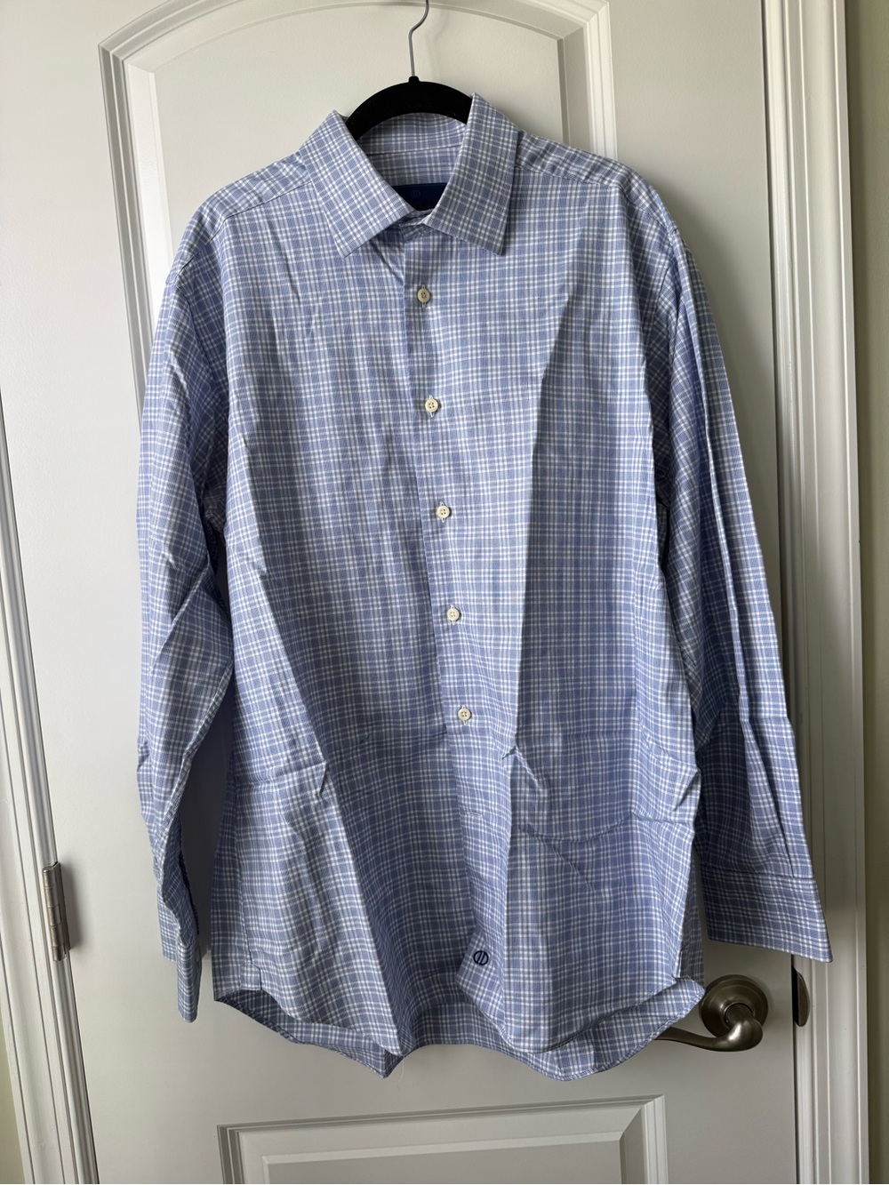 David Donahue Blue Plaid Dress Shirt